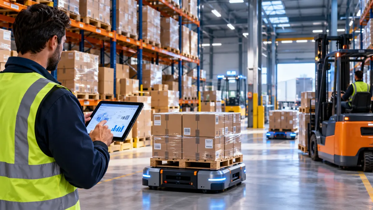 Logisticien scannant des colis dans un entrepôt